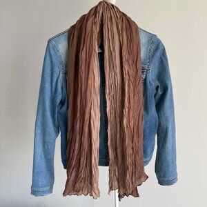 UN DEUX TROIS 100% Silk Scarf Ombré Brown Tan Crinkled 59 x 23 (39) Inches FLAWS